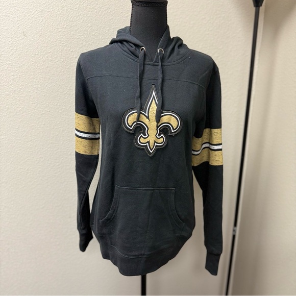 NFL Sweaters - NFL Team Apparel New Orleans Saints Women's Black Hoodie, Gold Fleur-de-lis. Lg